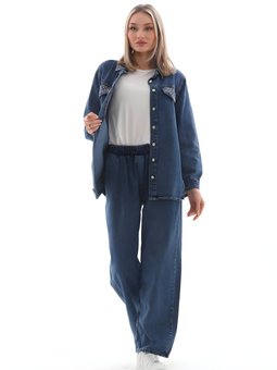 Koyu Mavi Kot Alt Üst İkili Taş İşlemeli Takım