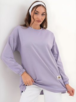Lila Düz Basic Bisiklet Yaka Sweatshirt Tunik