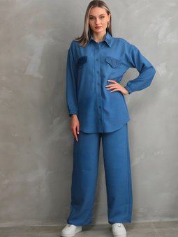 Mavi Yazlık İkili Taş İşlemeli Takım