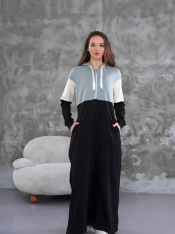 Mint Spor Fermuarlı Kapüşonlu Elbise