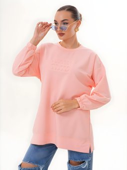 Pudra Miu Kabartma Baskı Sweatshirt Bisiklet Yaka Tunik