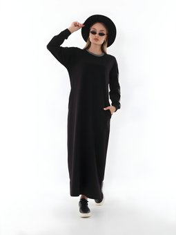 Siyah Kabartma Yazılı Elbise