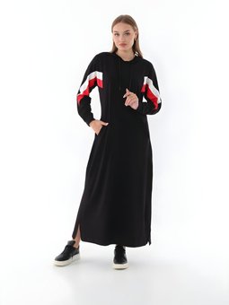 Siyah Tam Boy Uzun Kapüşonlu Elbise