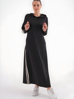 Siyah Uzun Spor Şeritli Elbise