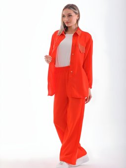 Turuncu İkili Yazlık Taş İşlemeli Takım