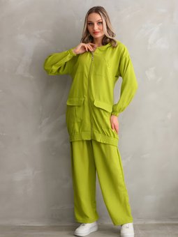 Yeşil Keten Yazlık Trençkot Alt Üst İkili Takım