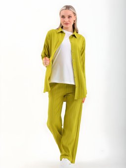 Yeşil Üçlü Gömlek Pantolon T Shirt Takım