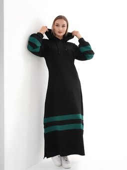 Zümrüt Yeşili Şeritli Spor İkiiplik Balon Kol Elbise