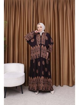 Etnik Desen Kahverengi Elbise