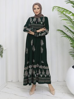 Püsküllü Zümrüt Yeşili Elbise