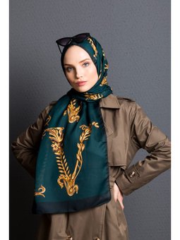 Logolu Desen Pavia Seri Askısı İle Birlikte 90x200 Cm Yeşil Şal