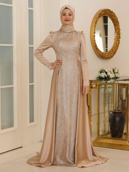 Miray Gold Rengi Abiye Elbise