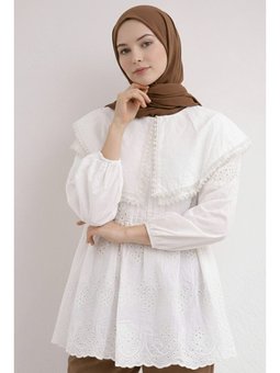 Bebe Yaka Fisto Beyaz Tunik