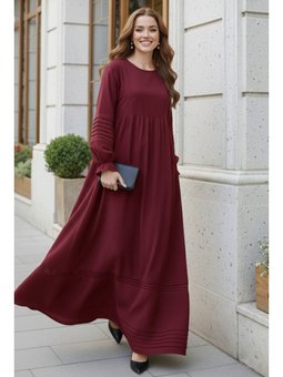 Nervür Detaylı Bordo Elbise