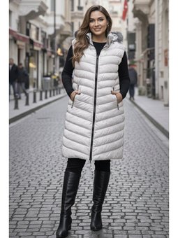 Uzun Şişme Taş Rengi Yelek