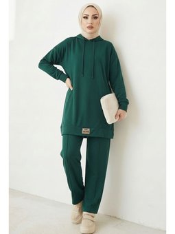 Çift Cepli Kapüşonlu İkili Zümrüt Yeşili Takım