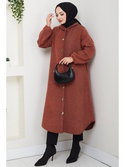 Çizgi Detay Kapüşonlu Kaşe Kiremit Kap