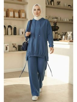 Kapüşonlu Tunik Pantolon İndigo Takım