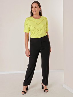 Yanları Lastikli İthal Krep Büyük Beden Siyah Pantolon