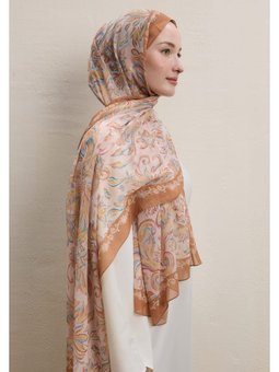 Laura Desen İpek Krep Şal Şeftalı