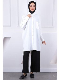Beyaz Tek Cepli Linda Tunik