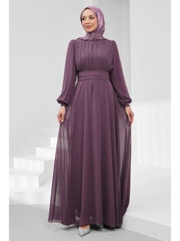 Gül Kurusu Büyük Beden Ön Piliseli Abiye Elbise