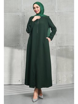 Haki Bisiklet Yaka Taşlı Fermuarlı Ferace