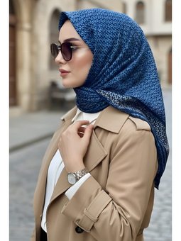Lacivert İpekhan Soft Dijital Pamuklu Eşarp