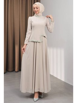 Taş Asimetrik Detaylı Taşlı Abiye Elbise