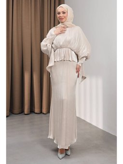 Taş Yarasa Kol Katlı Janjan Abiye Elbise