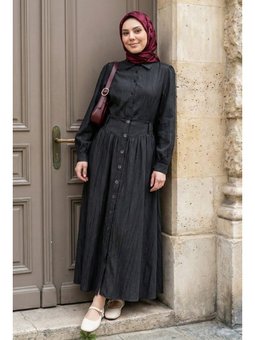 Düğmeli Etek Gömlekli Siyah İkili Takım