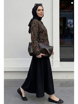 Etnik Desen Ceket Etek Siyah Takım