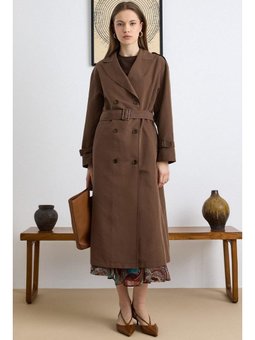 Apolet Detaylı Düşük Kol Su İtici Özellikli Astarsız Trençkot Kahve