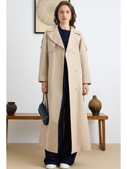 Apolet Ve Pelerin Detaylı Astarsız Uzun Trençkot Taş