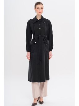 Gömlek Yaka Torba Cepli Astarsız Modal Siyah Kap