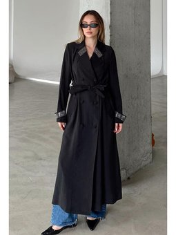 Yakası Ve Kol Ağzı Taş Bezeli Astarsız Siyah Kap