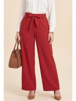 Beli Bağcıklı Double Bol Paça Kırmızı Pantolon
