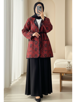 Çift Cepli Çıtçıt Düğmeli Astarlı Kapitone Bordo Ceket