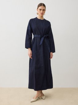 Denim Dikiş Detaylı Açık Lacivert Elbise