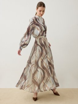 Fırça Boya Kahverengi Desenli Tunik