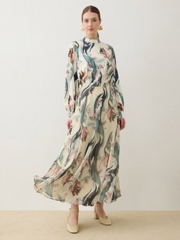 Yeşil Yaprak Desenli Tunik