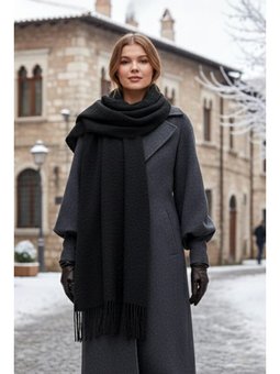 Püsküllü Buklet Atkı 40x210 Cm 1257 Siyah Şal