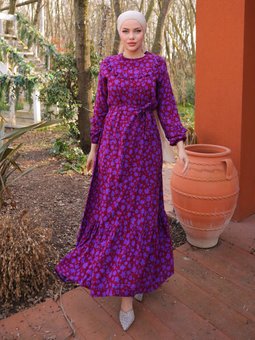 Viskon Tesettür Bordo Elbise