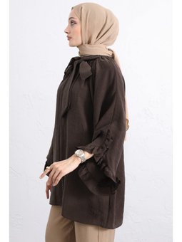 Yaka Bağlamalı Kahverengi Tunik