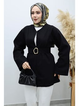 Kemerli Kot Siyah Ceket