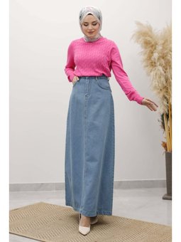 Yüksek Bel Kot Açık Mavi Etek