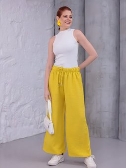 Sarı Bol Paça Yazlık Plaj Model Pantolon