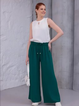 Zümrüt Yeşili Bol Paça Yazlık Plaj Model Pantolon