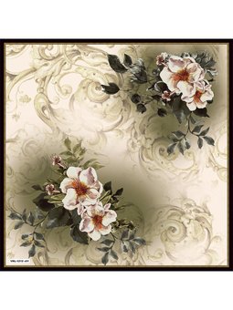 Barok Çiçekli Desen Black Seri Twill Askısı İle Birlikte 90x90 Cm Krem Eşarp
