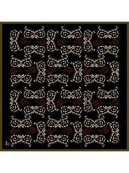 Barok Logolu Desen Black Seri Twill Askısı İle Birlikte 90x90 Cm Haki Eşarp